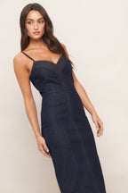 MIDNIGHT INDIGO DENIM MIDI DRESS - 90% Cotton