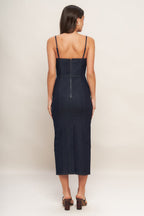 MIDNIGHT INDIGO DENIM MIDI DRESS - 90% Cotton