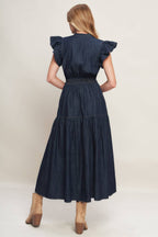POWER DENIM GODDESS DARK INDIGO MIDI DRESS -  90% Cotton