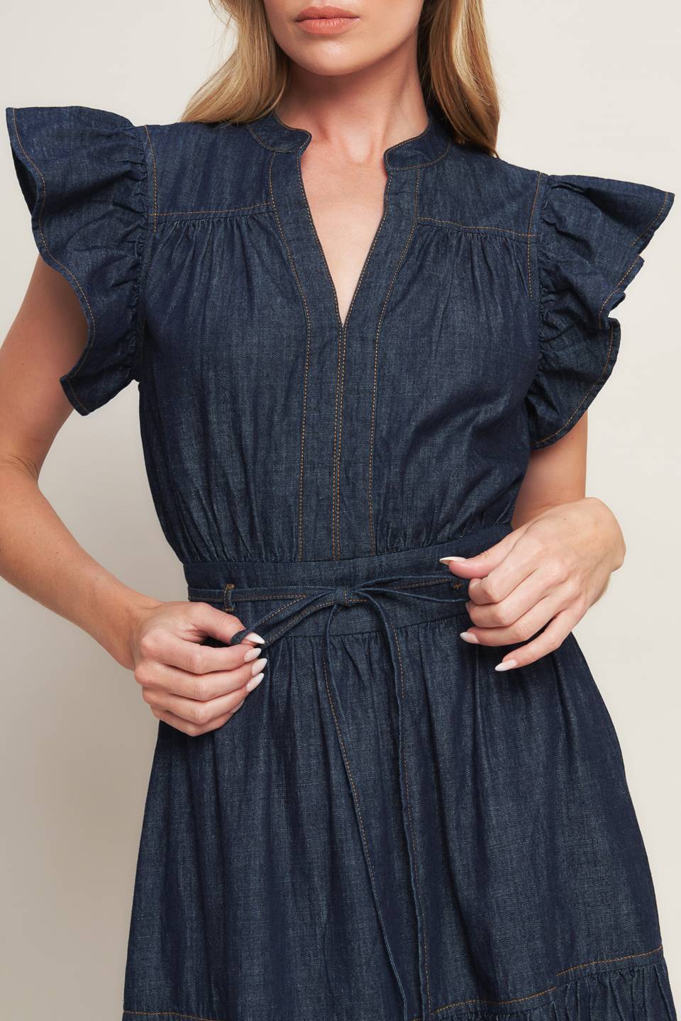POWER DENIM GODDESS DARK INDIGO MIDI DRESS -  90% Cotton