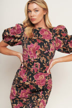 GOTHIC ROSE WOVEN MIDI DRESS