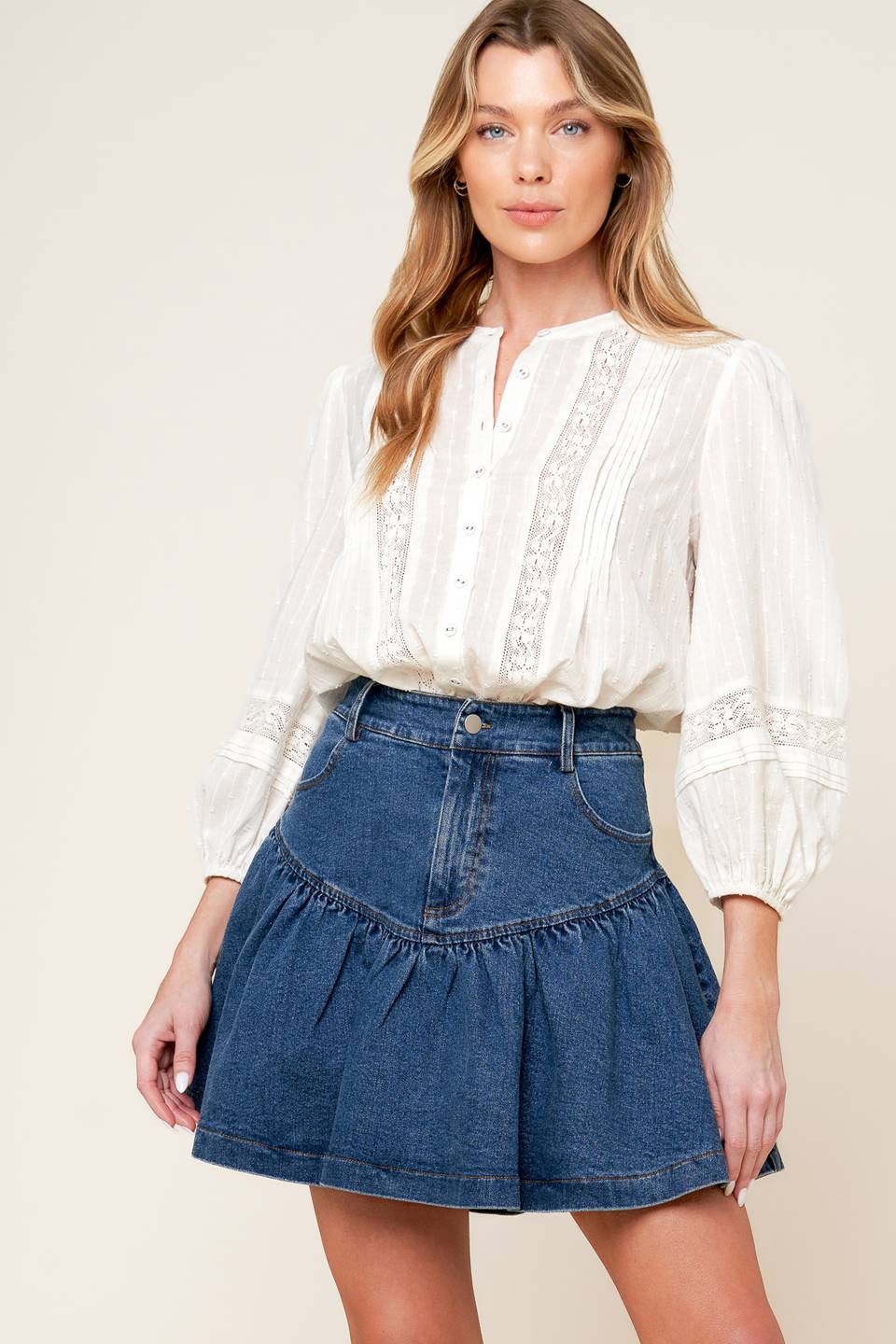 FENICIA INDIGO DENIM MINI SKORT - 99% Cotton