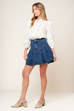 FENICIA INDIGO DENIM MINI SKORT - 99% Cotton