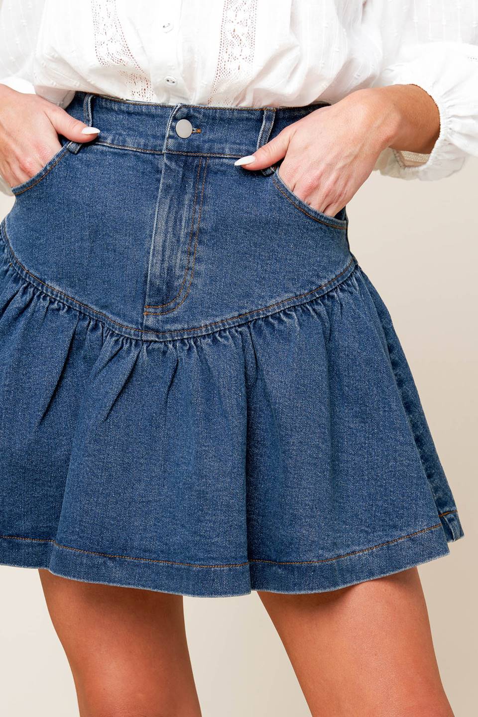 FENICIA INDIGO DENIM MINI SKORT - 99% Cotton