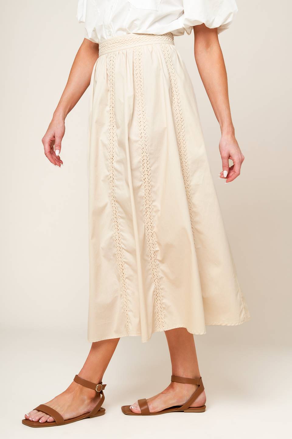 LAYTON CREAM WOVEN MIDI SKIRT