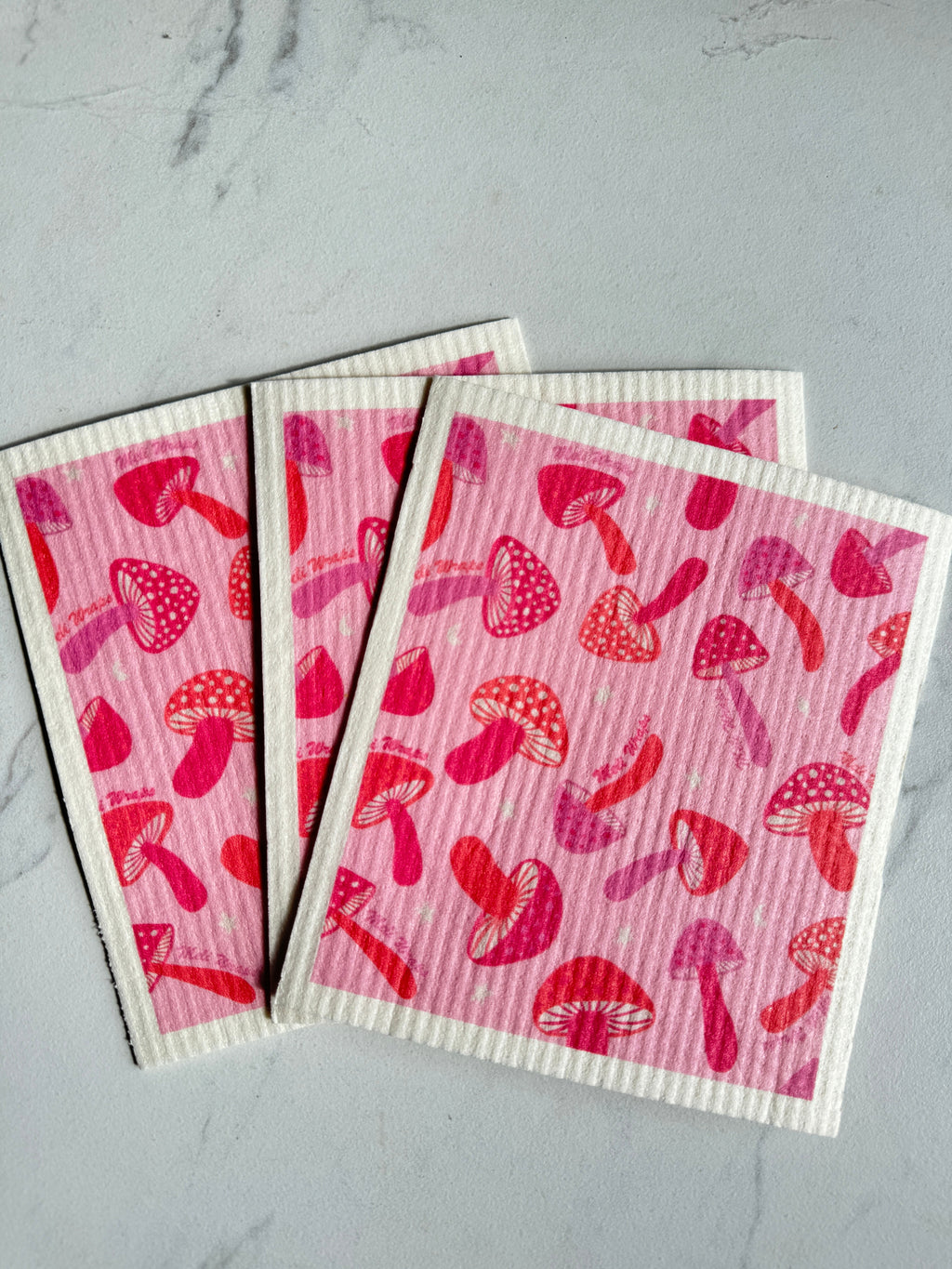 Pink Mushroom Swedish Dish Cloth Set of 3