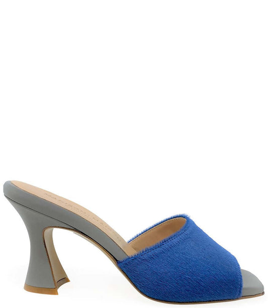 Blue shoe with gray heel on a white background