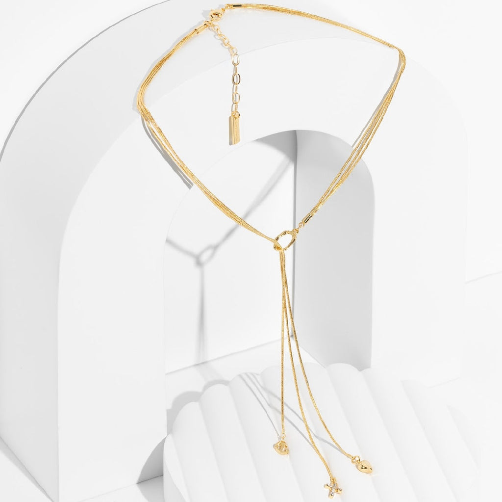 Trinity Necklace -Three Chains with Cross, Heart, and Anchor Charms