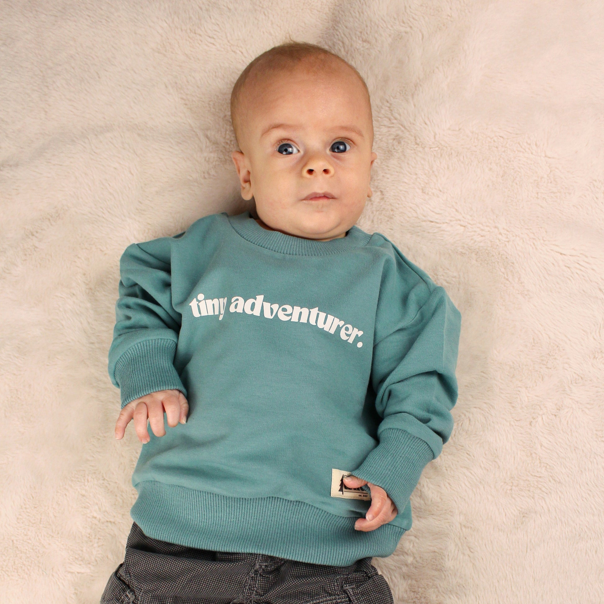 Kid's Organic Pullover in Teal, choose your adventure - 95% Cotton