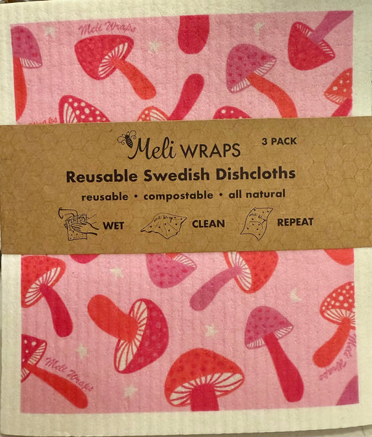 Pink Mushroom Swedish Dish Cloth Set of 3 - The Peony Haus