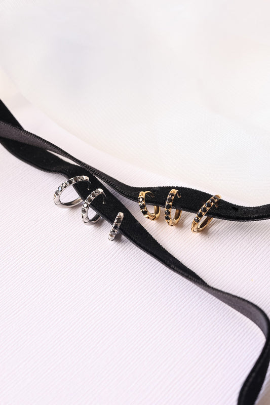 Micro Crystal Hoop in Black