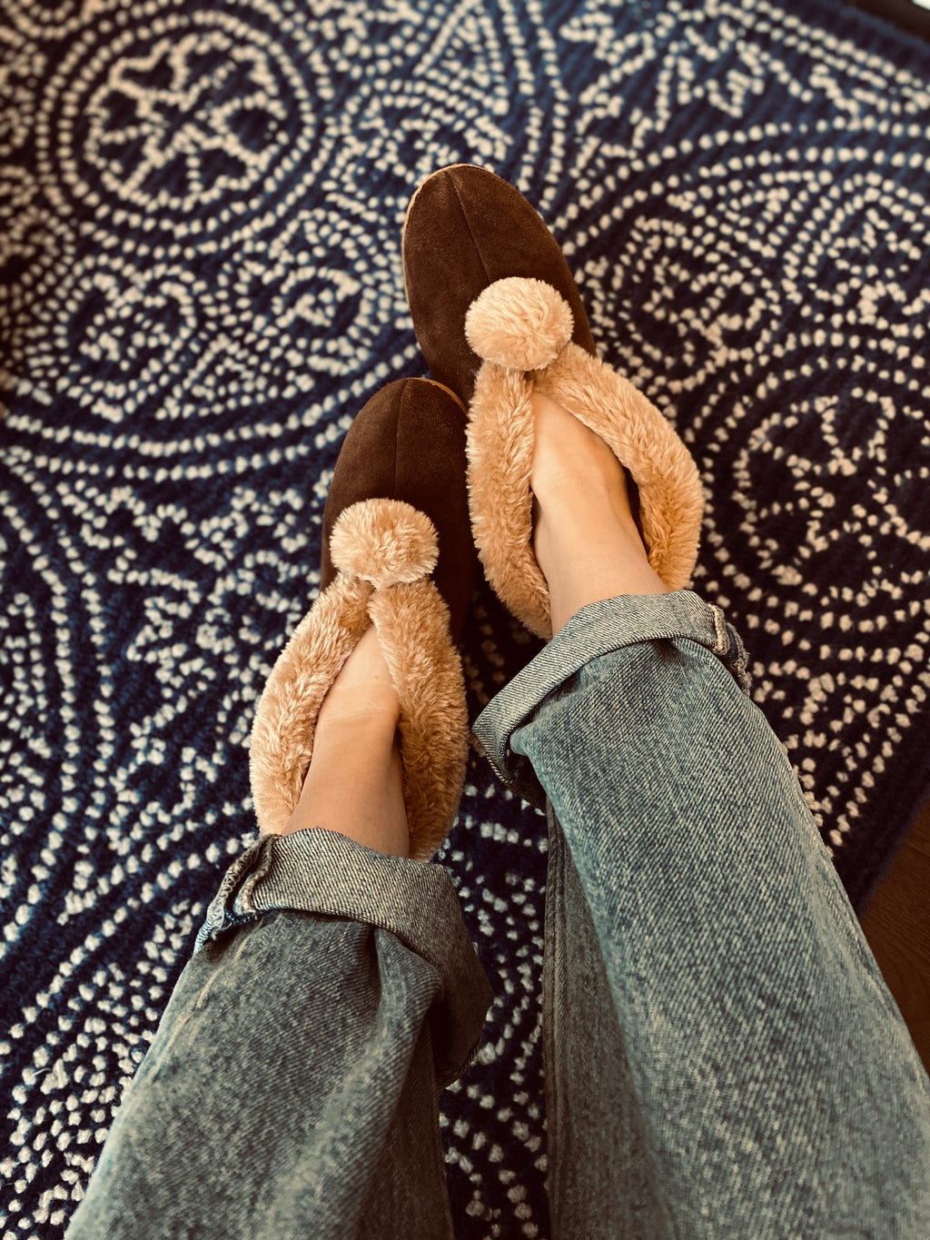 Suede Slipper Boots in Chestnut