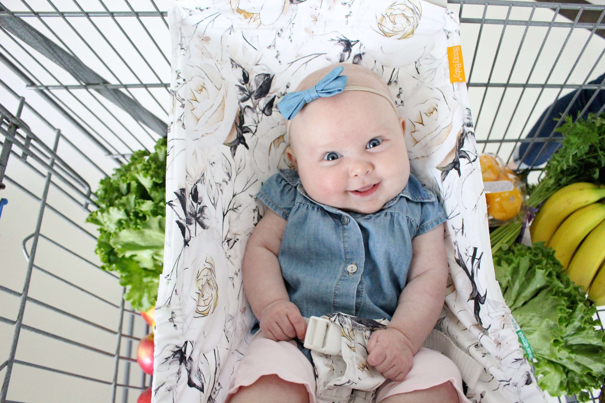 Baby Shopping Cart Hammock | Coming Up Roses Beautiful Floral Print - 97% cotton