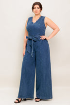 WHERE THE NIGHT MEDIUM INDIGO DENIM JUMPSUIT - 99% Cotton