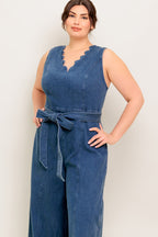 WHERE THE NIGHT MEDIUM INDIGO DENIM JUMPSUIT - 99% Cotton