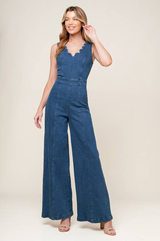 WHERE THE NIGHT MEDIUM INDIGO DENIM JUMPSUIT - 99% Cotton