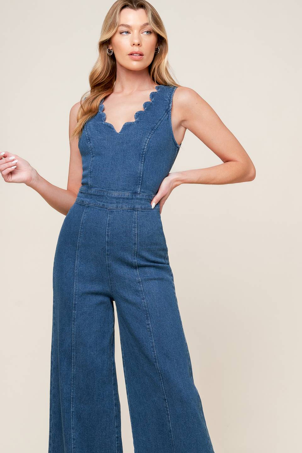 WHERE THE NIGHT MEDIUM INDIGO DENIM JUMPSUIT - 99% Cotton