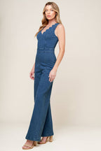 WHERE THE NIGHT MEDIUM INDIGO DENIM JUMPSUIT - 99% Cotton