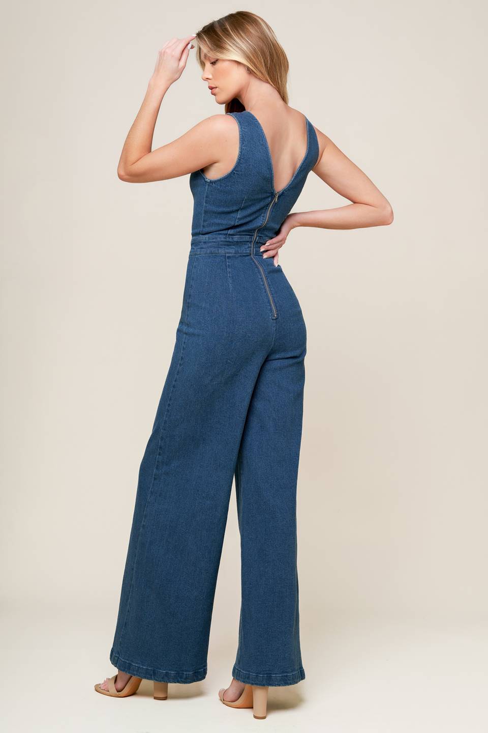 WHERE THE NIGHT MEDIUM INDIGO DENIM JUMPSUIT - 99% Cotton