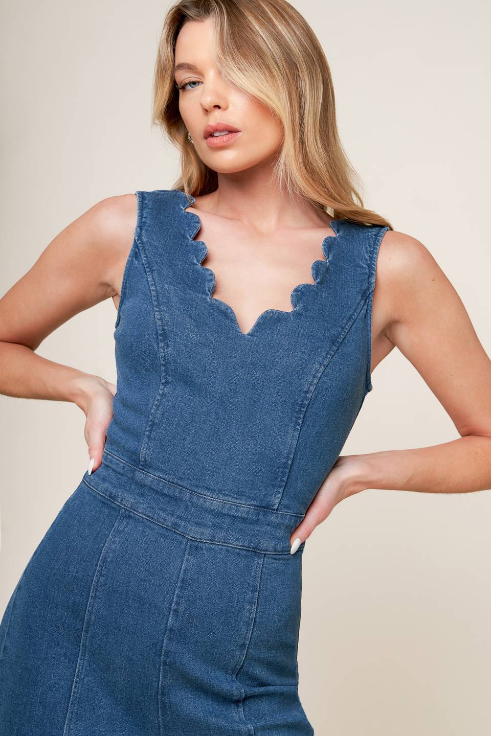 WHERE THE NIGHT MEDIUM INDIGO DENIM JUMPSUIT - 99% Cotton