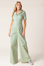 COUNT ME IN OLIVE WOVEN JUMPSUIT - 97% Cotton