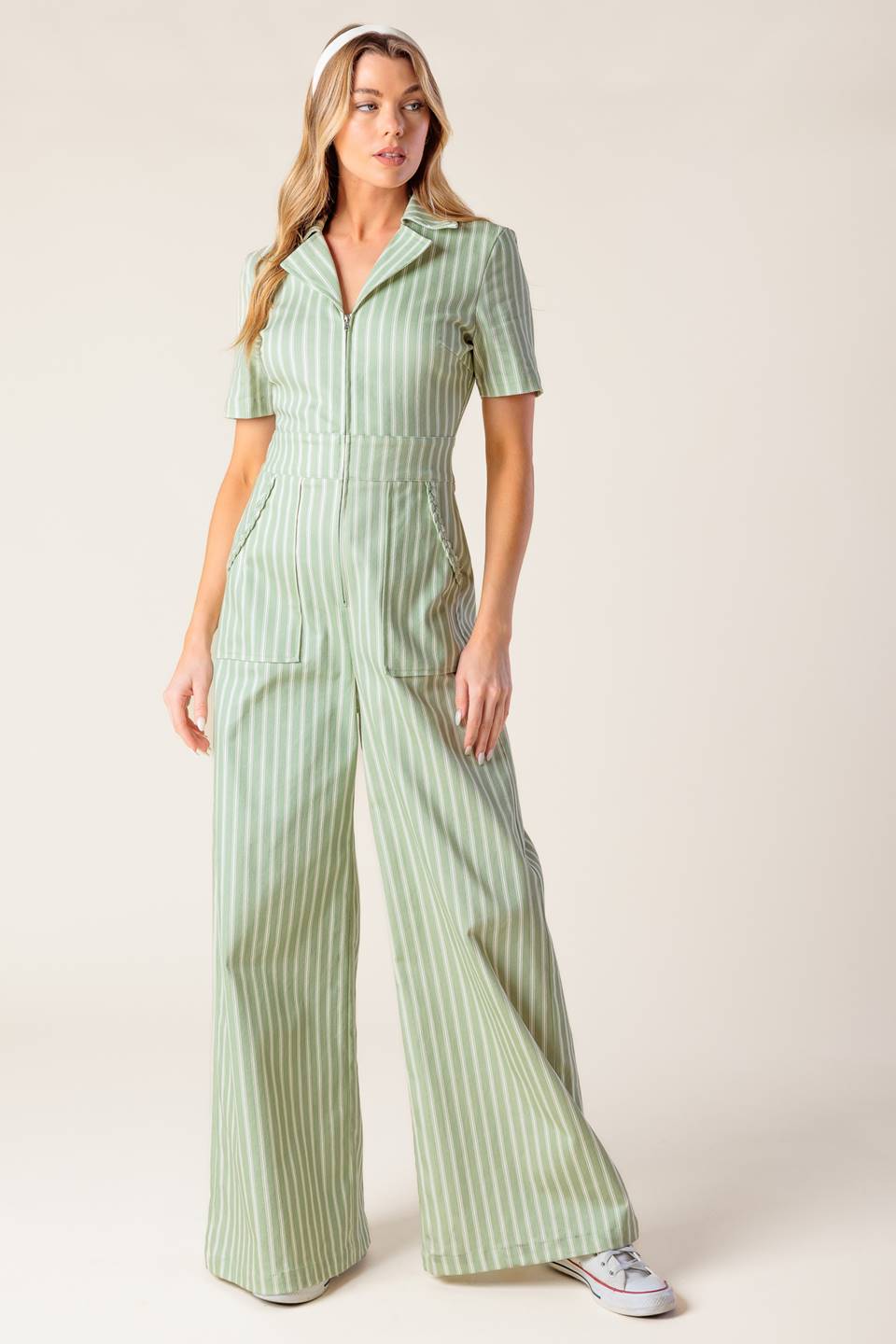 COUNT ME IN OLIVE WOVEN JUMPSUIT - 97% Cotton