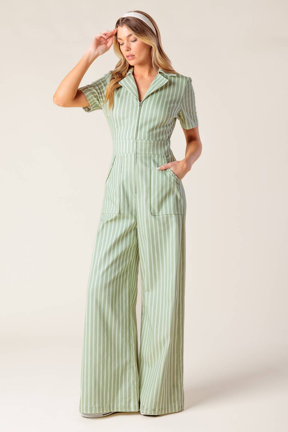 COUNT ME IN OLIVE WOVEN JUMPSUIT - 97% Cotton