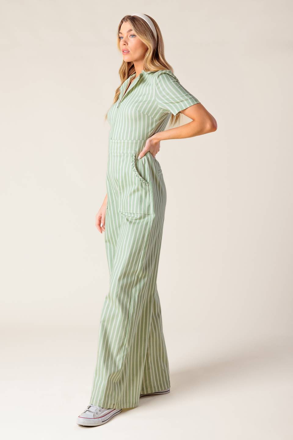 COUNT ME IN OLIVE WOVEN JUMPSUIT - 97% Cotton