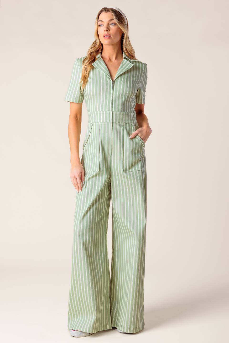 COUNT ME IN OLIVE WOVEN JUMPSUIT - 97% Cotton