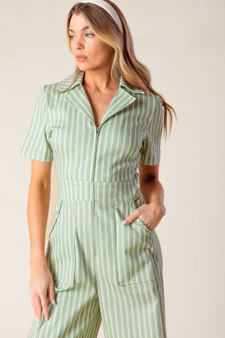 COUNT ME IN OLIVE WOVEN JUMPSUIT - 97% Cotton