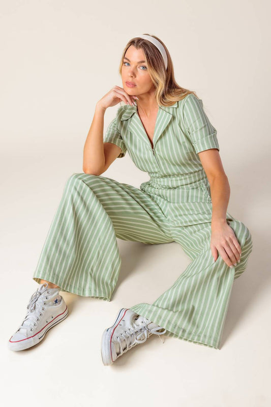 COUNT ME IN OLIVE WOVEN JUMPSUIT - 97% Cotton