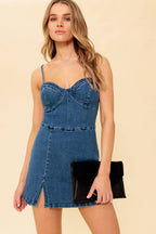 THE WAY TO LOVE DENIM SKORT ROMPER - 99% Cotton