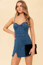 THE WAY TO LOVE DENIM SKORT ROMPER - 99% Cotton