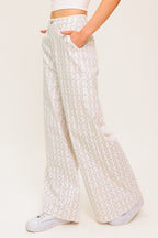 CITRUS FLOW IVORY WOVEN PANTS - 97% Cotton