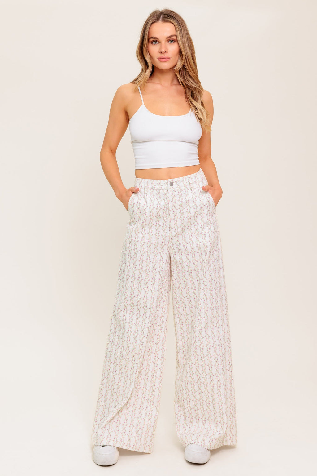 CITRUS FLOW IVORY WOVEN PANTS - 97% Cotton