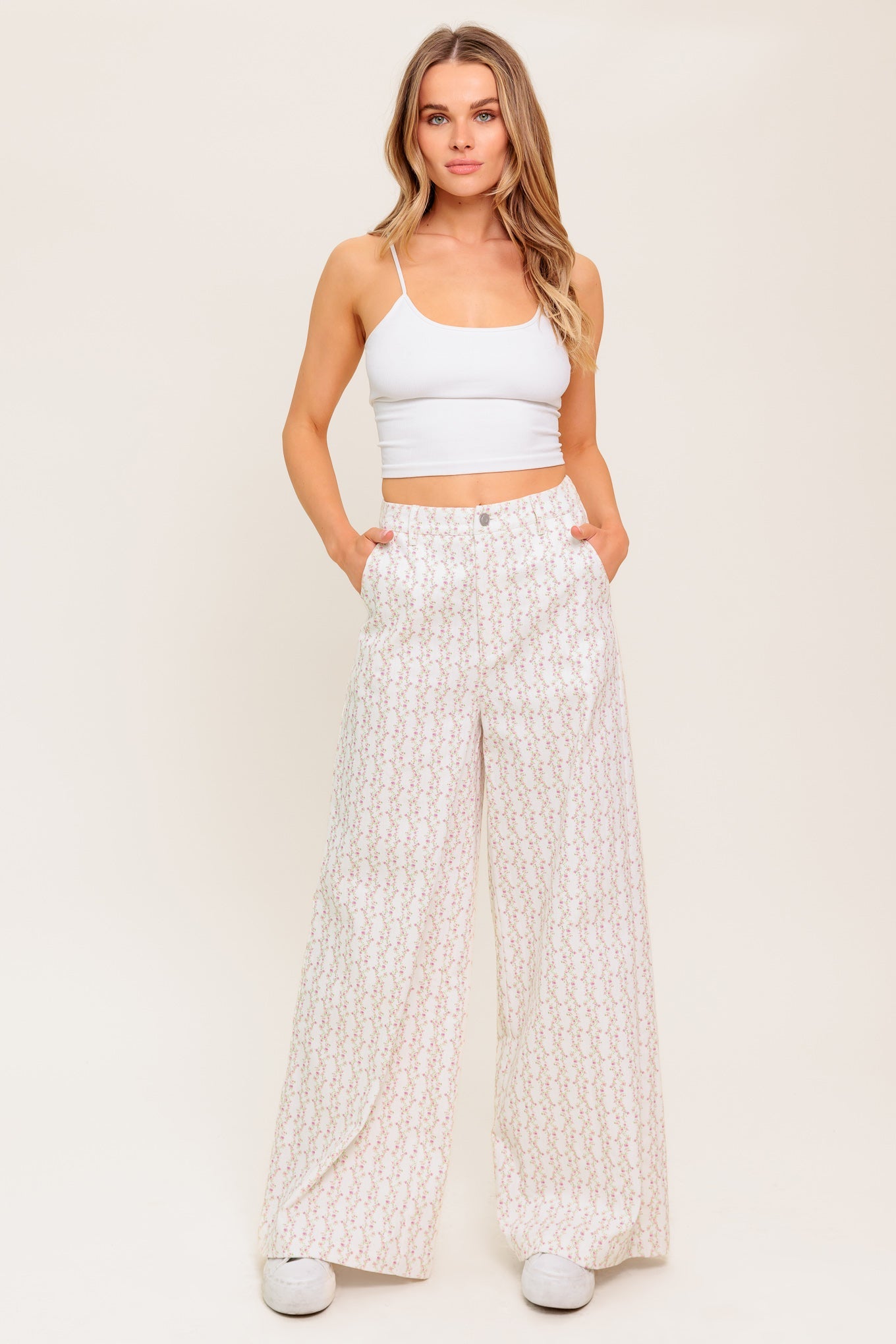 CITRUS FLOW IVORY WOVEN PANTS - 97% Cotton