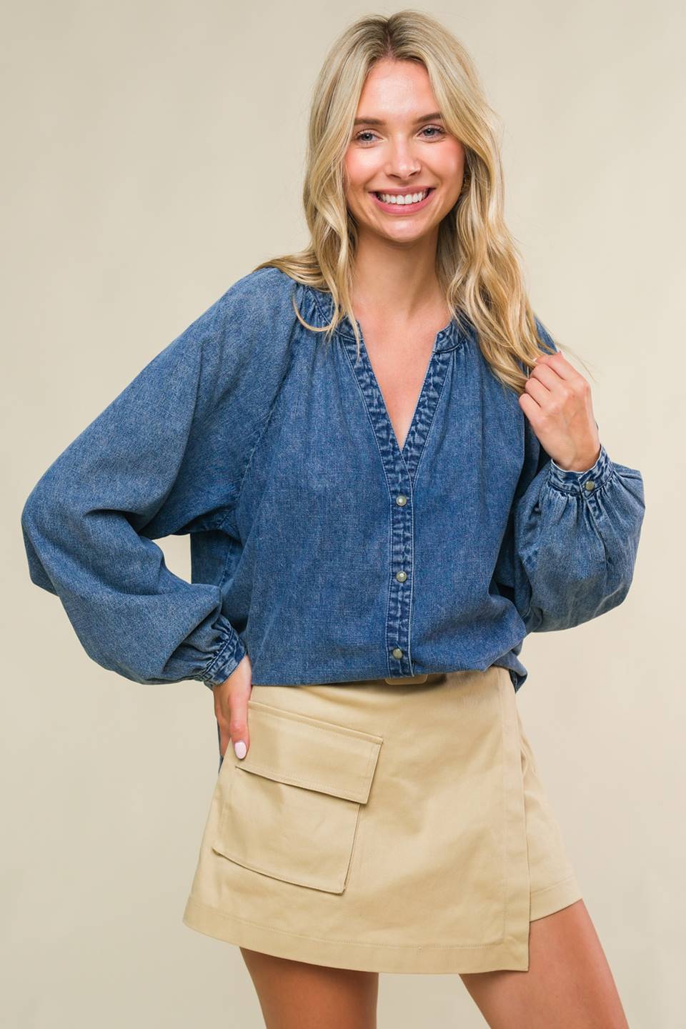 MUSING ABOUT YOU DENIM TOP - 90% Cotton