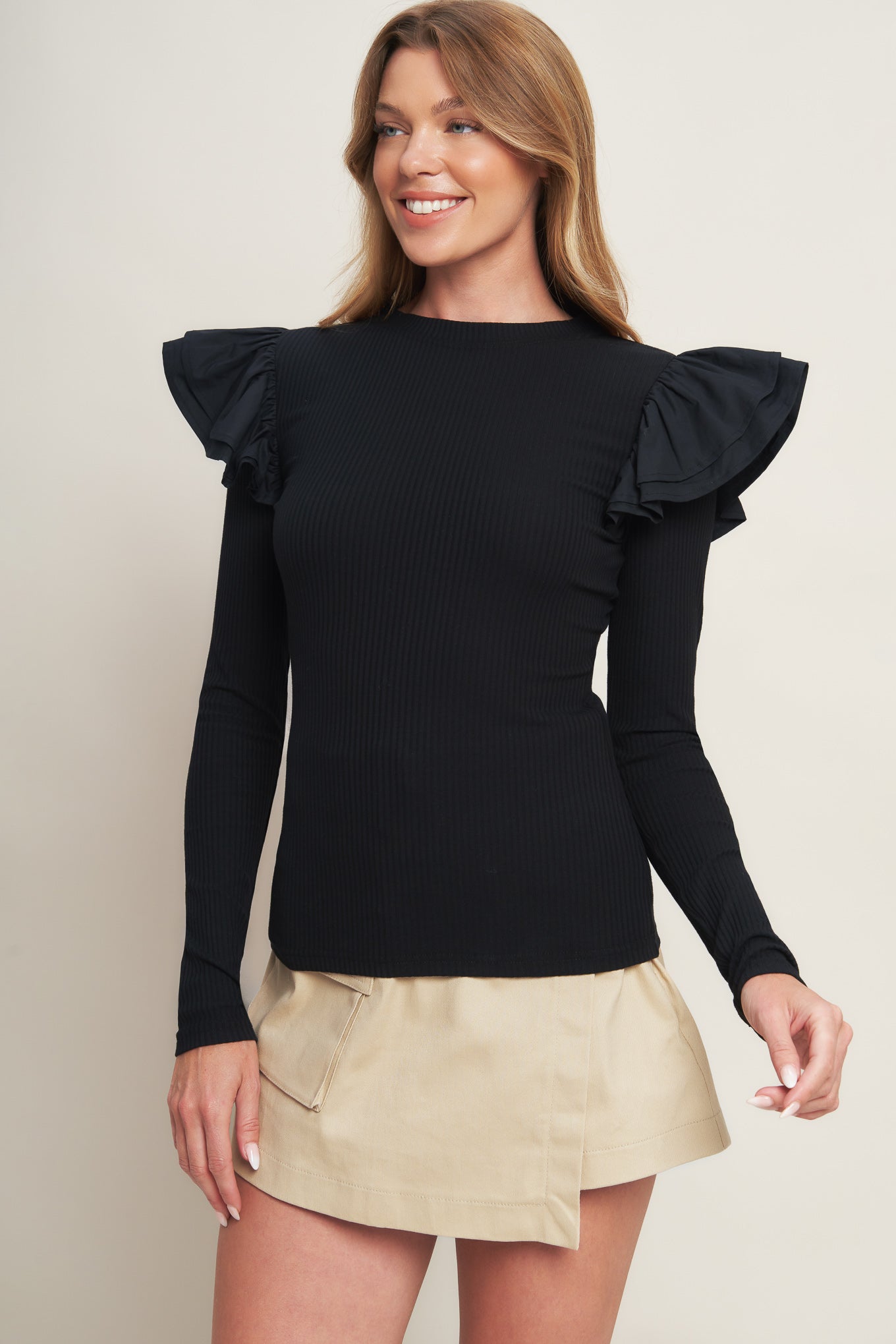 HAPPIEST HERE BLACK KNIT TOP - 94% Cotton