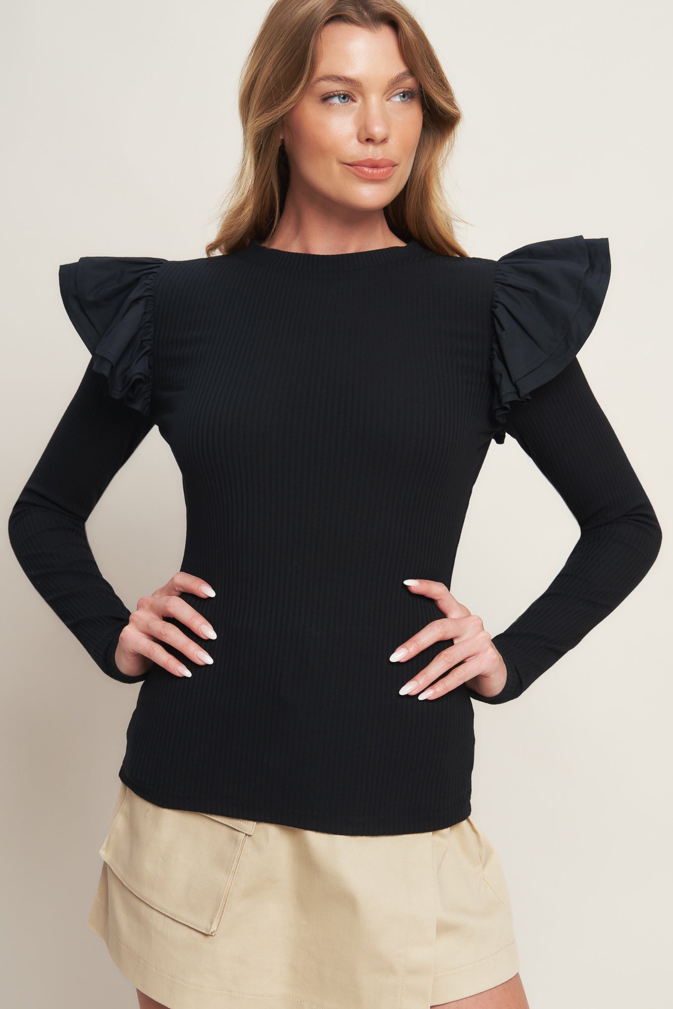 HAPPIEST HERE BLACK KNIT TOP - 94% Cotton