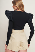 HAPPIEST HERE BLACK KNIT TOP - 94% Cotton
