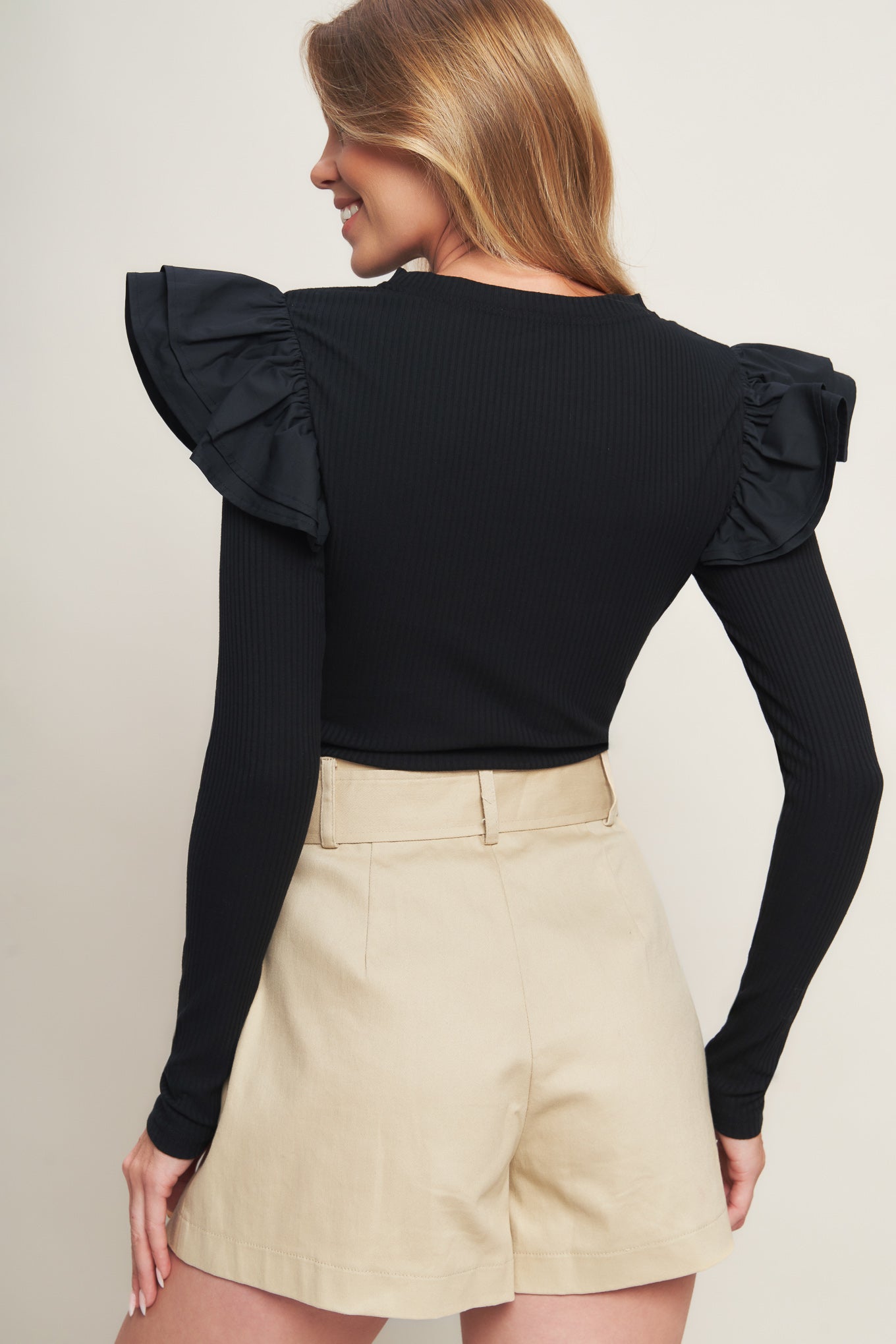 HAPPIEST HERE BLACK KNIT TOP - 94% Cotton