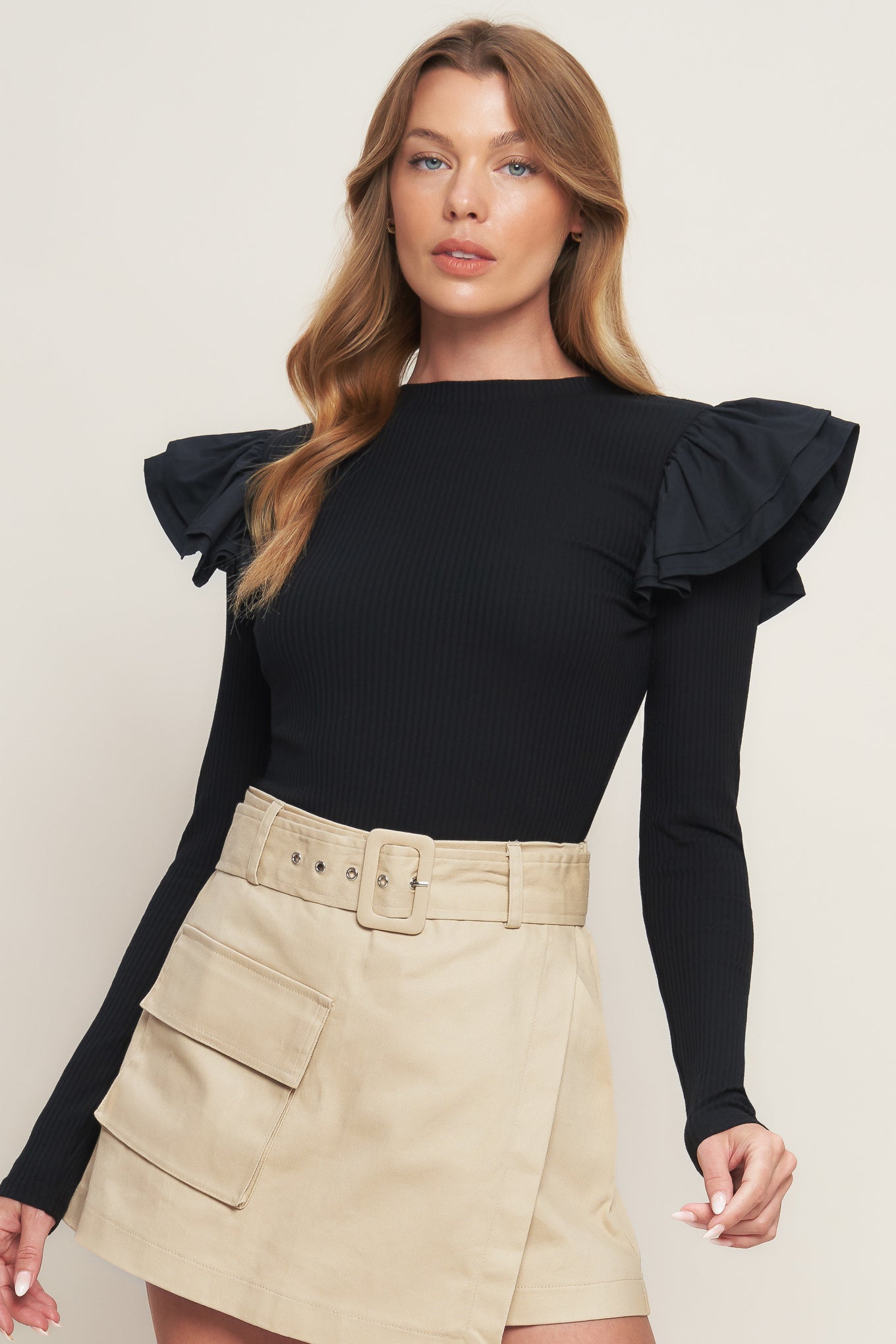 HAPPIEST HERE BLACK KNIT TOP - 94% Cotton
