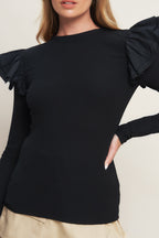 HAPPIEST HERE BLACK KNIT TOP - 94% Cotton