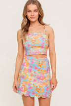 GARDEN VEIL SUNSET WOVEN TOP AND MINI SKIRT SET - 97% Cotton