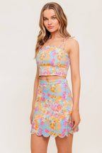 GARDEN VEIL SUNSET WOVEN TOP AND MINI SKIRT SET - 97% Cotton