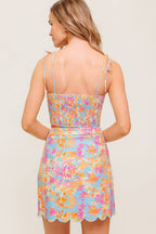 GARDEN VEIL SUNSET WOVEN TOP AND MINI SKIRT SET - 97% Cotton
