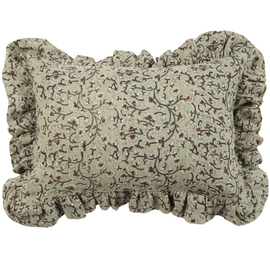 Inaya Linen Floral Throw Pillow Cover, Beachwood Ruffled