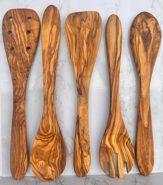 Olive Wood Kitchen Servers Set -5 pcs - The Peony Haus