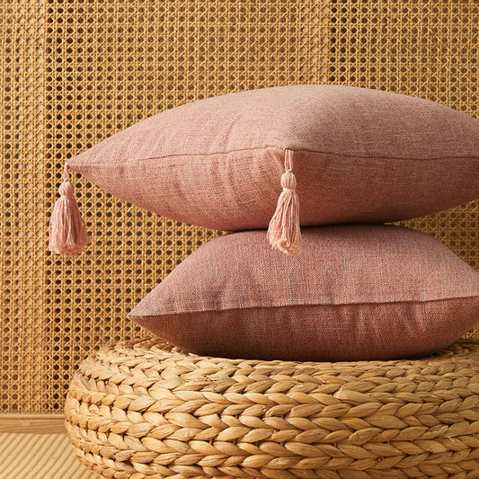 Japanese Cotton Linen Tassel Pillowcase - Square Cover - The Peony Haus