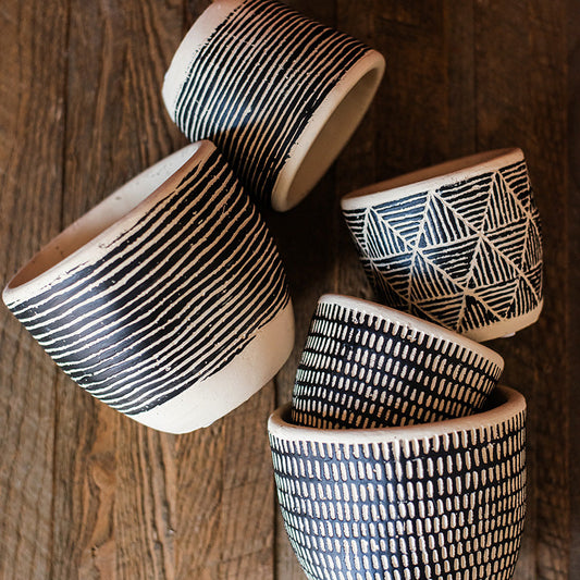 Geometric Art Concrete Flower Pot - The Peony Haus